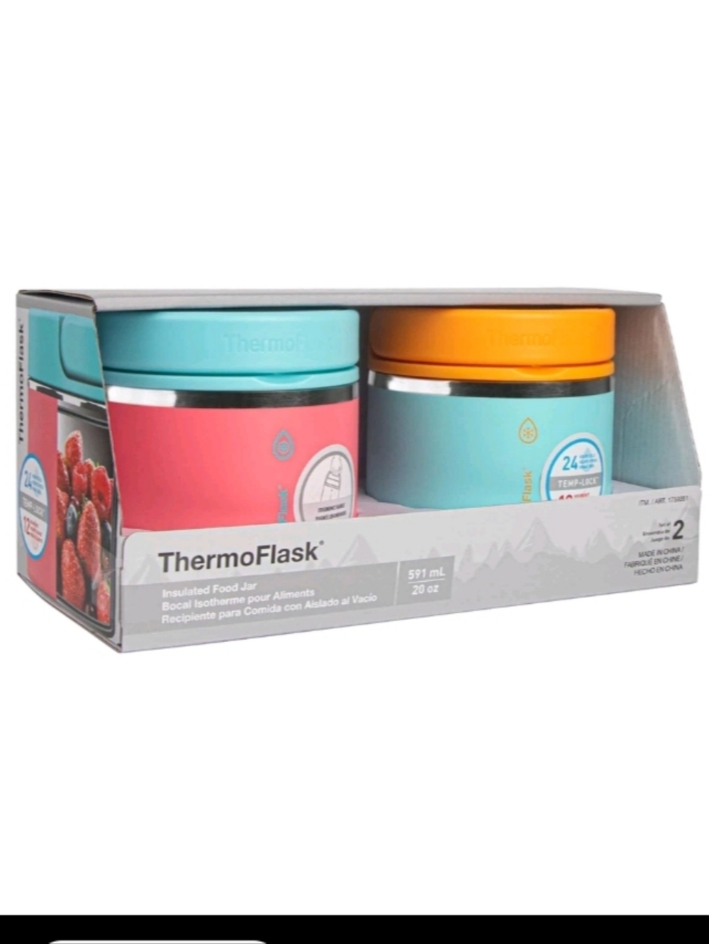 Thermoflask Insulated food jar Stainless steel BPA free 2 pack 20 oz Pink Blue